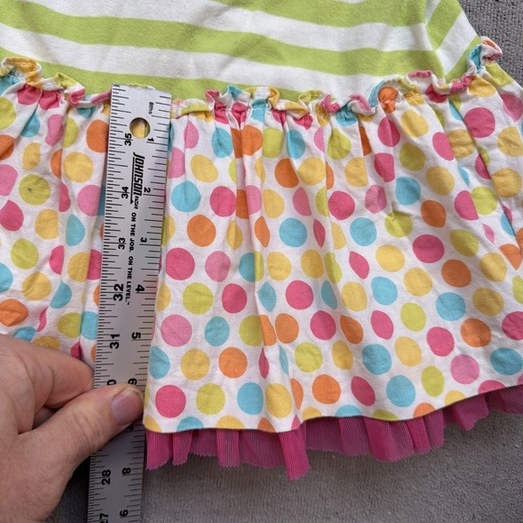 Peaches and Cream Baby Girl Cupcake Dress Green Stripe Polka Dot Flutter Sleeve - Picture 4 of 9